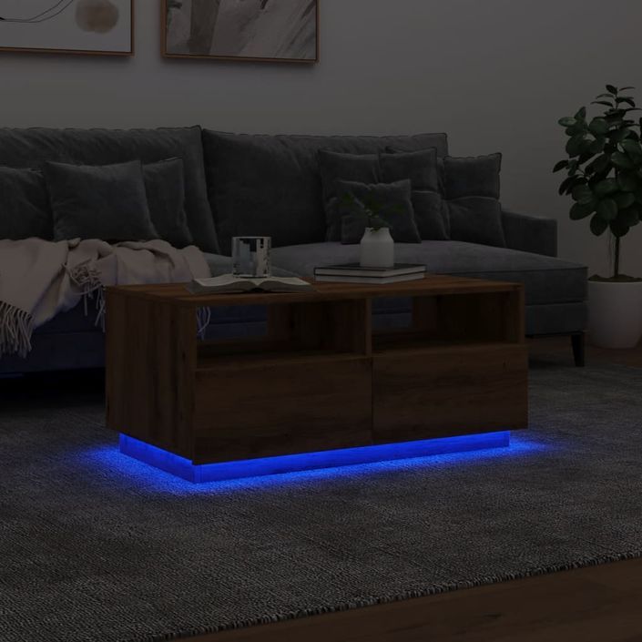 Table basse avec lumières LED chêne artisanal 90x49x40 cm - Photo n°5