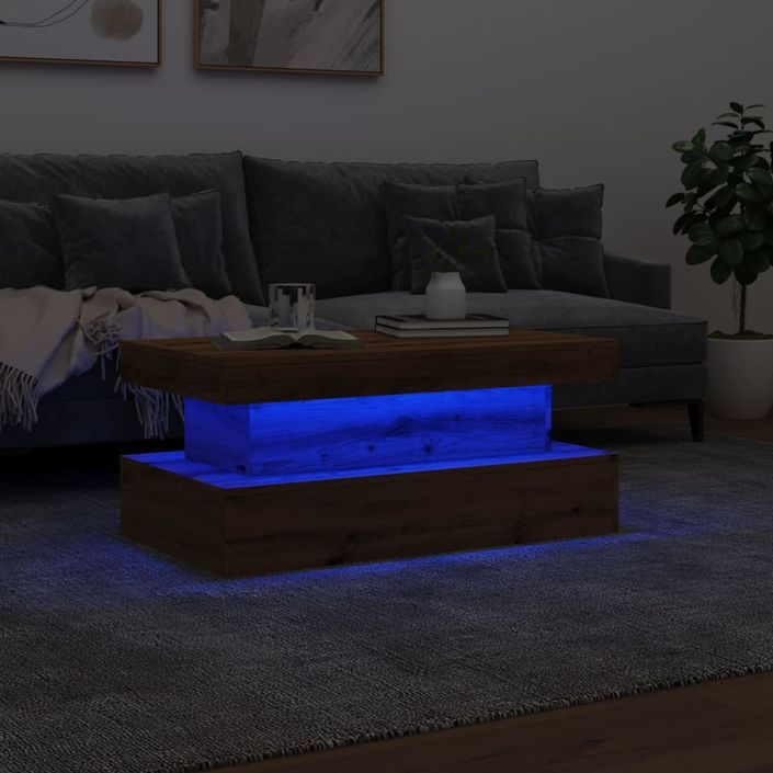 Table basse avec lumières LED chêne artisanal 90x50x40 cm - Photo n°5