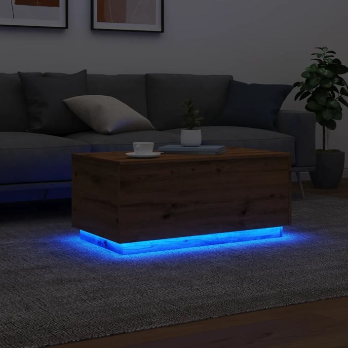 Table basse avec lumières LED chêne artisanal 90x50x40 cm - Photo n°5