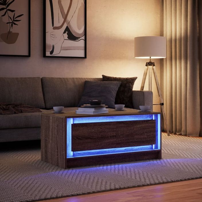 Table basse avec lumières LED chêne marron bois d'ingénierie - Photo n°4