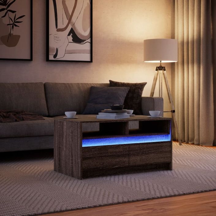 Table basse avec lumières LED chêne marron bois d'ingénierie - Photo n°5