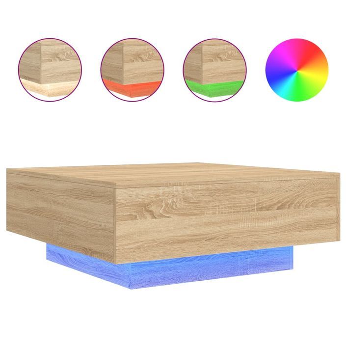 Table basse avec lumières LED chêne sonoma 80x80x31 cm - Photo n°1