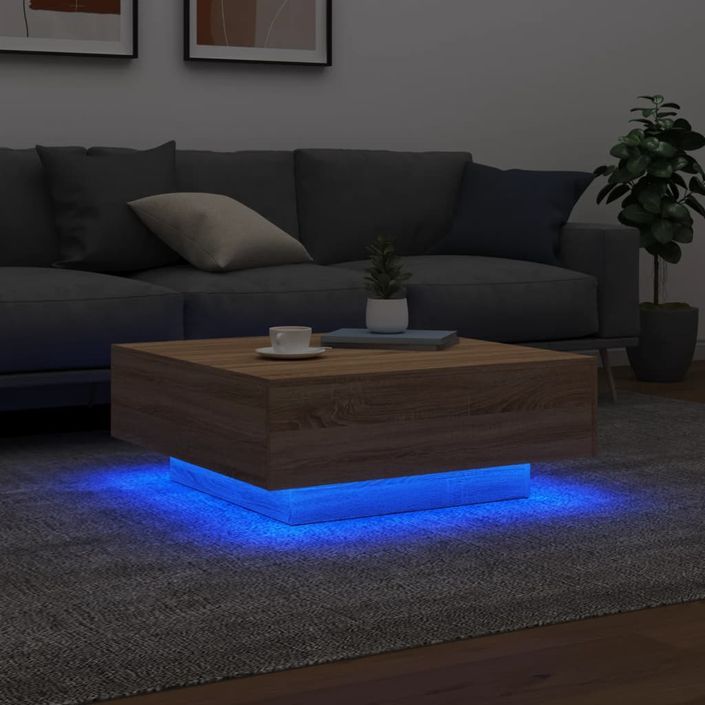 Table basse avec lumières LED chêne sonoma 80x80x31 cm - Photo n°4