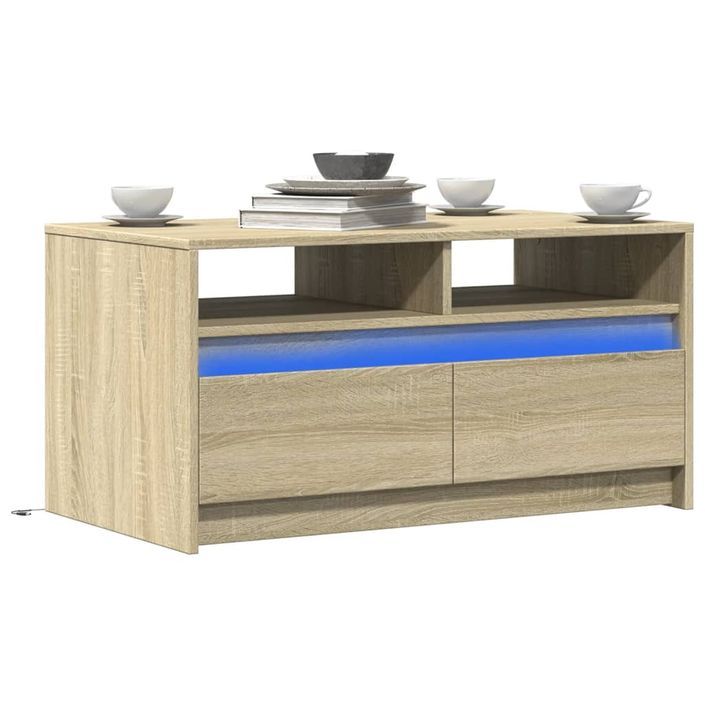 Table basse avec lumières LED chêne sonoma bois d'ingénierie - Photo n°1