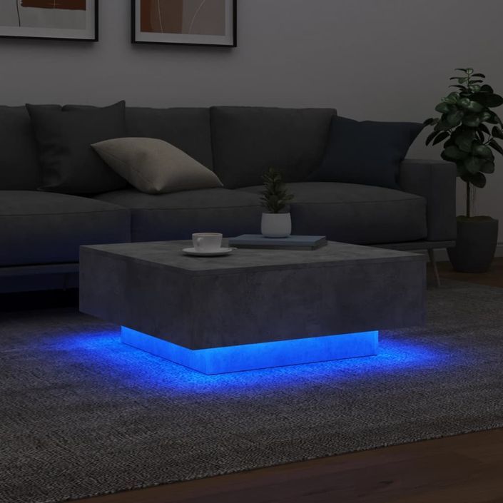 Table basse avec lumières LED gris béton 80x80x31 cm - Photo n°4