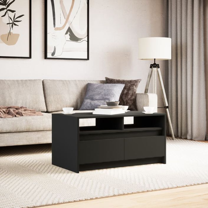 Table basse avec lumières LED noir bois d'ingénierie - Photo n°4