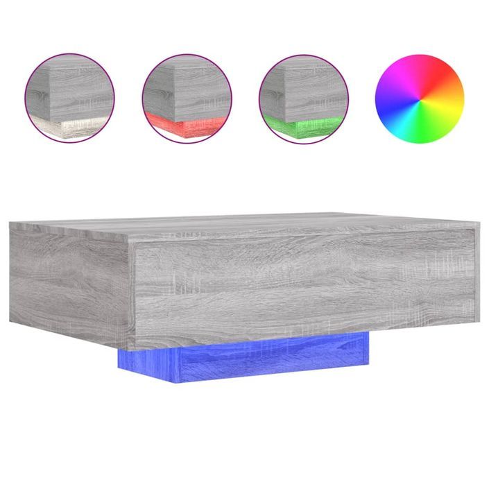 Table basse avec lumières LED sonoma gris 85x55x31 cm - Photo n°1