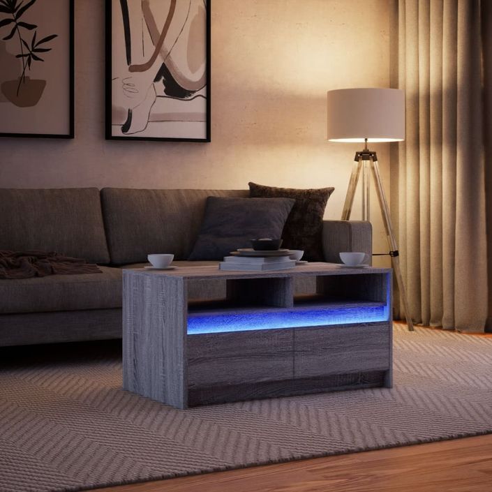 Table basse avec lumières LED sonoma gris bois d'ingénierie - Photo n°5