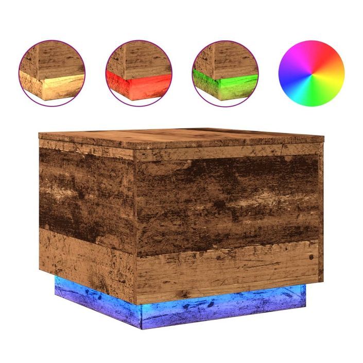 Table basse avec lumières LED vieux bois 50x50x40 cm - Photo n°2