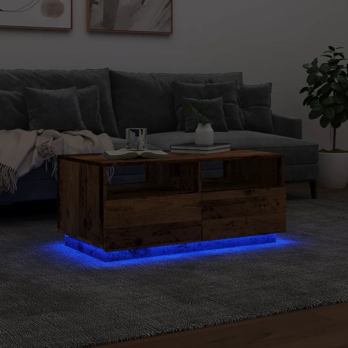 Table basse avec lumières LED vieux bois 90x49x40 cm - Photo n°5