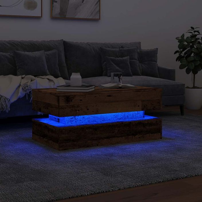 Table basse avec lumières LED vieux bois 90x50x40 cm - Photo n°5