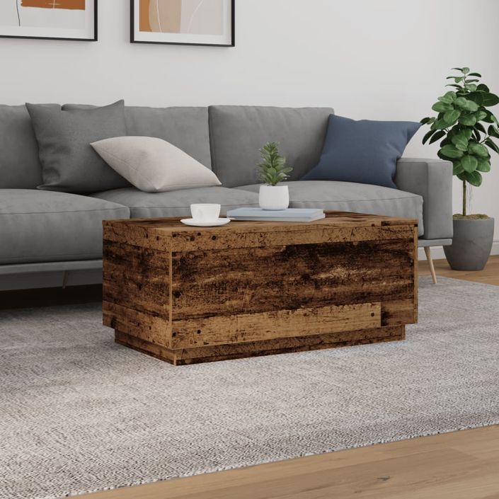 Table basse avec lumières LED vieux bois 90x50x40 cm - Photo n°4