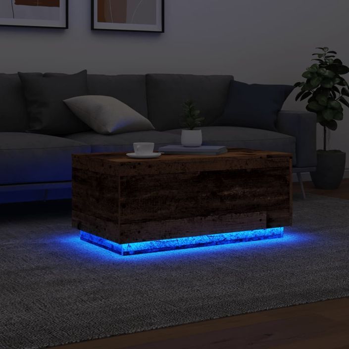 Table basse avec lumières LED vieux bois 90x50x40 cm - Photo n°5