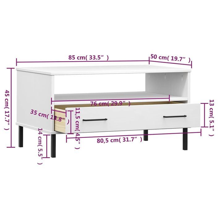 Table basse avec pieds en métal Blanc 85x50x45 cm Bois OSLO - Photo n°8