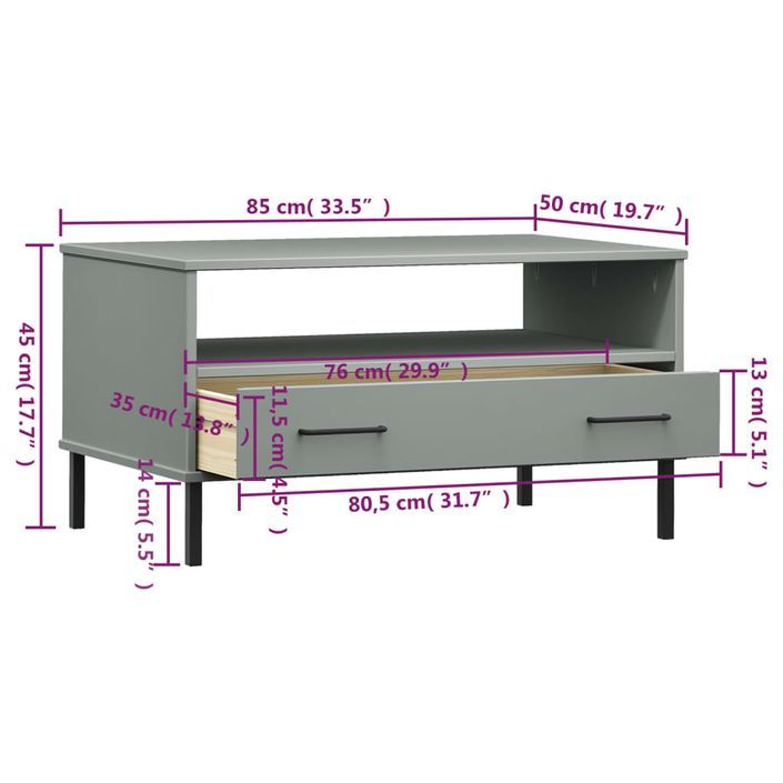 Table basse avec pieds en métal Gris 85x50x45 cm Bois OSLO - Photo n°8