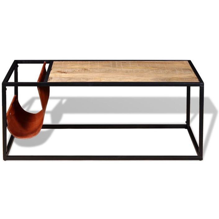 Table basse avec porte-revues Cuir véritable 110 x 50 x 45 cm - Photo n°6