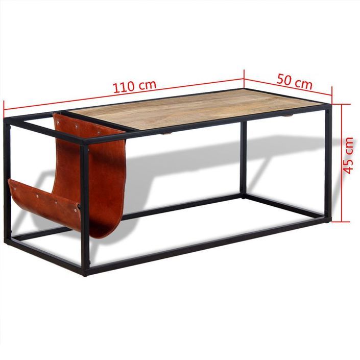 Table basse avec porte-revues Cuir véritable 110 x 50 x 45 cm - Photo n°9