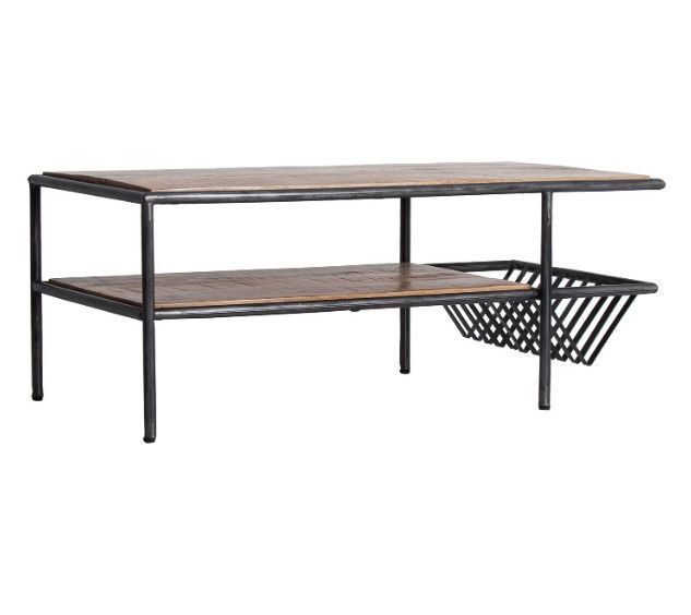 Table basse avec porte-revues manguier massif clair et métal noir Rent - Photo n°1