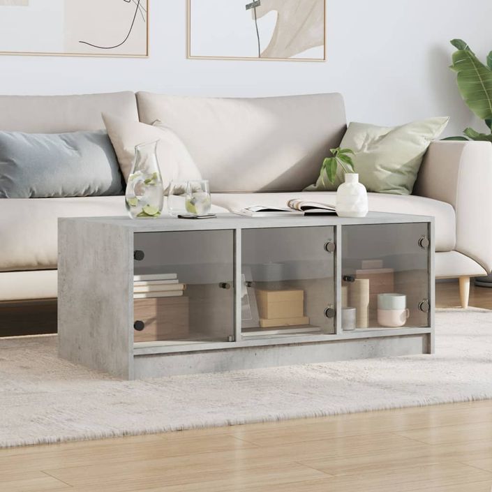Table basse avec portes en verre gris béton 102x50x42 cm - Photo n°3
