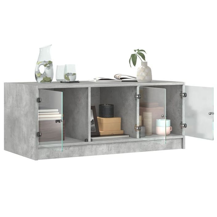 Table basse avec portes en verre gris béton 102x50x42 cm - Photo n°5