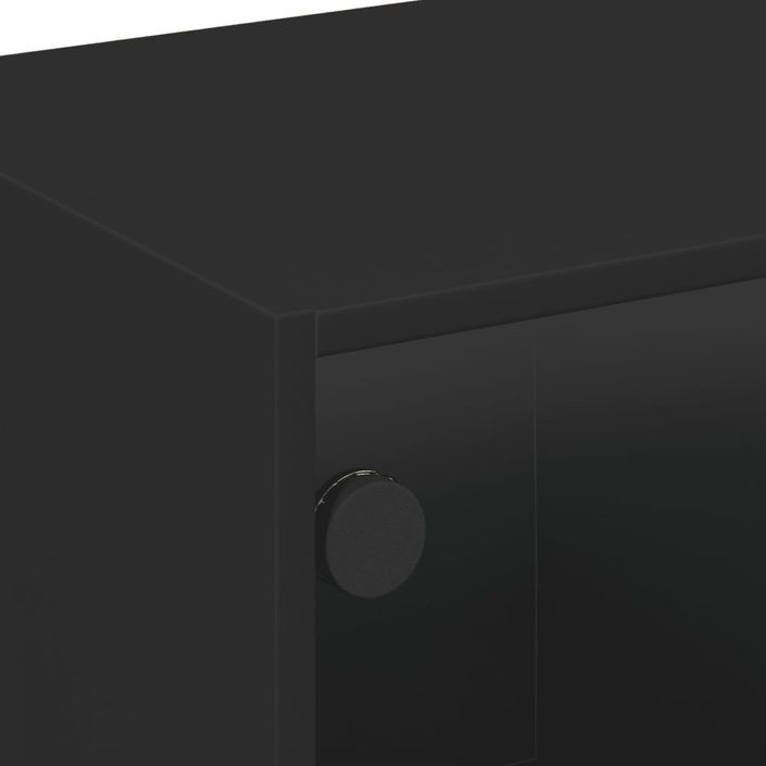 Table basse avec portes en verre noir 68x50x42 cm - Photo n°9