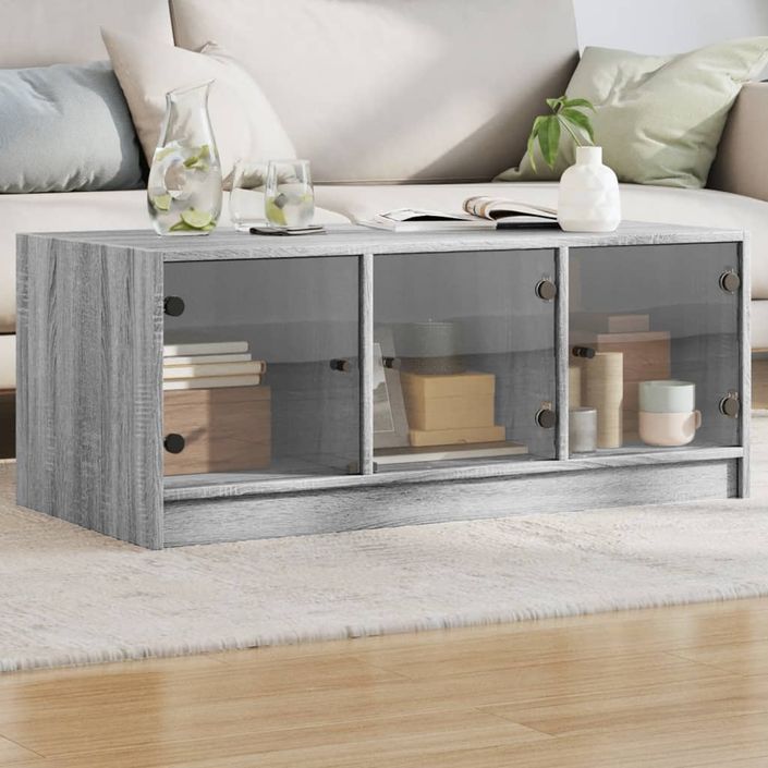 Table basse avec portes en verre sonoma gris 102x50x42 cm - Photo n°2