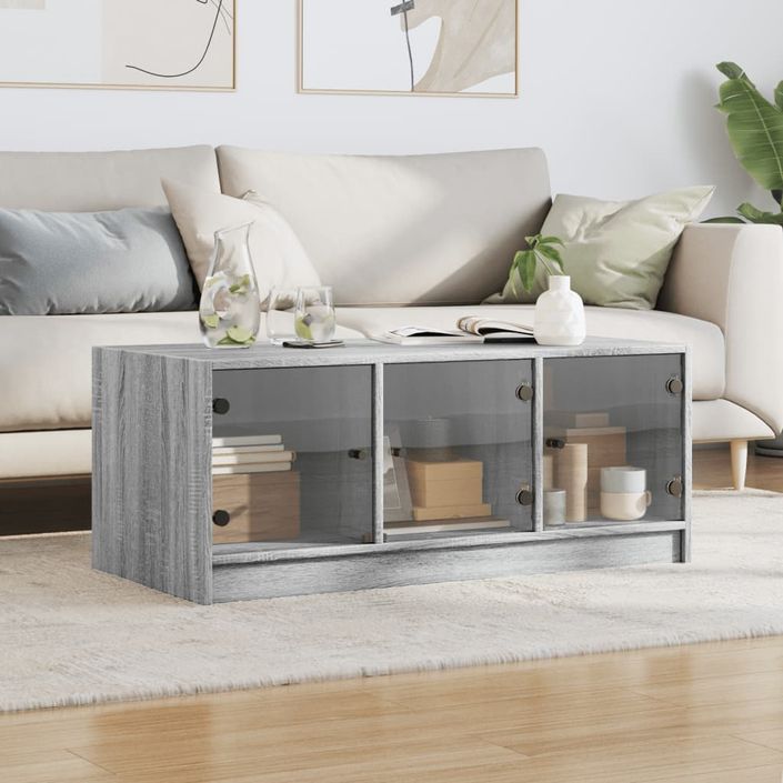 Table basse avec portes en verre sonoma gris 102x50x42 cm - Photo n°3