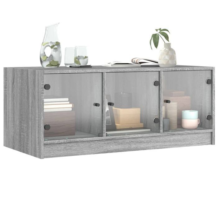 Table basse avec portes en verre sonoma gris 102x50x42 cm - Photo n°4