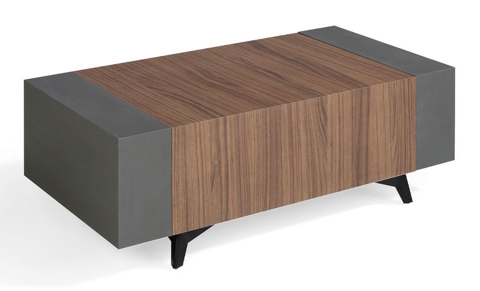 Table basse avec rangement marron et anthracite avec des pieds bois noir Kalieto 110 cm - Photo n°1