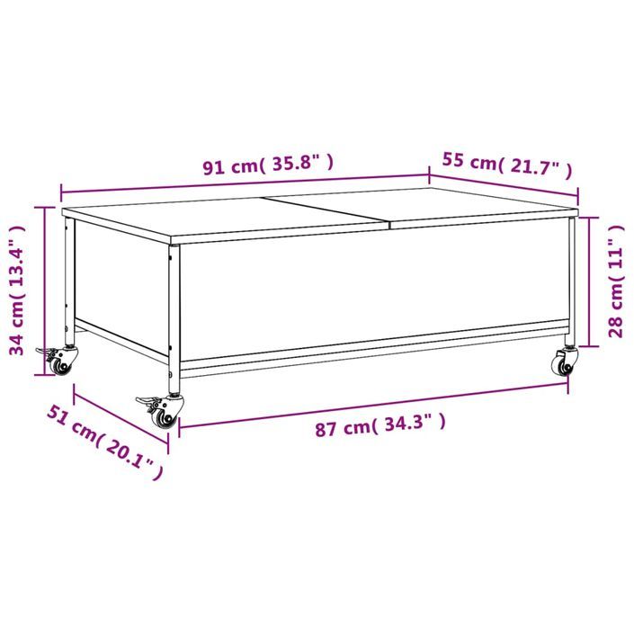 Table basse avec roulettes noir 91x55x34 cm bois d'ingénierie - Photo n°12