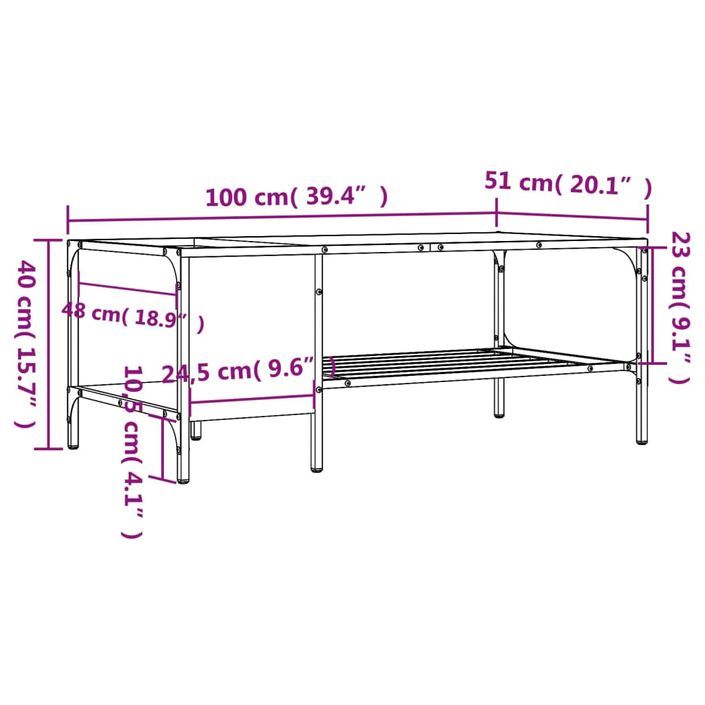 Table basse avec support chêne marron 100x51x40 cm - Photo n°9