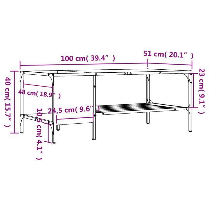 Table basse avec support noir 100x51x40 cm bois d'ingénierie - Photo n°9