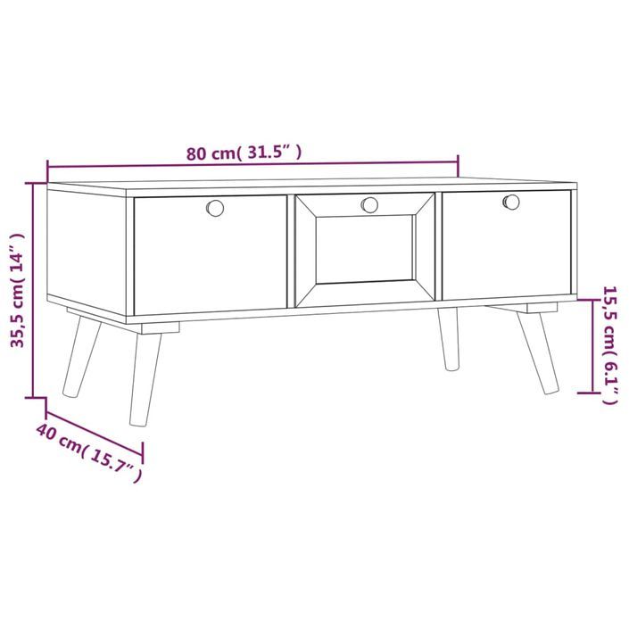 Table basse avec tiroirs 80x40x35,5 cm bois d'ingénierie - Photo n°7