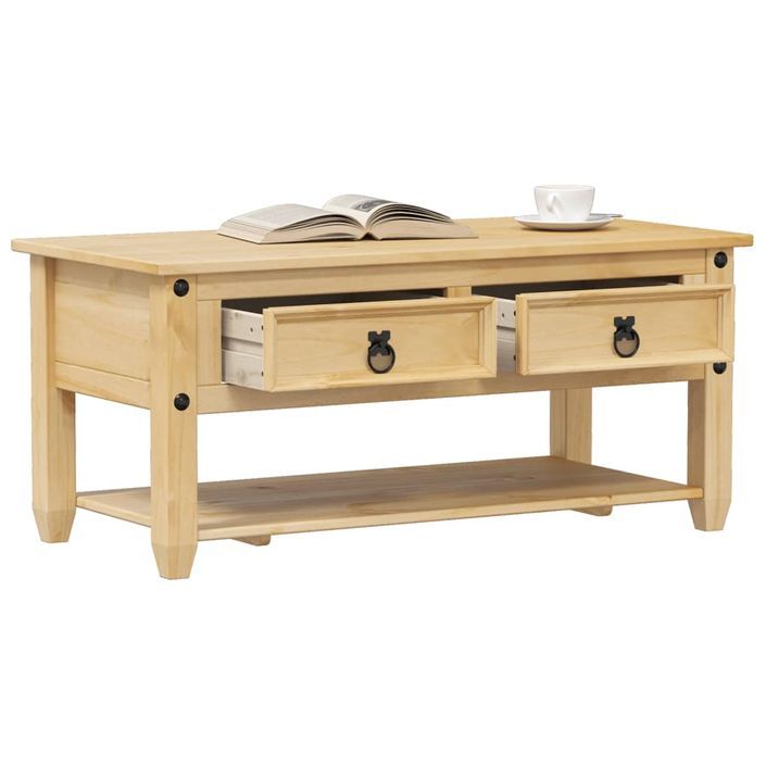 Table basse avec tiroirs Corona 100x48x45 cm bois de pin massif - Photo n°1