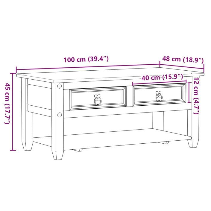 Table basse avec tiroirs Corona 100x48x45 cm bois de pin massif - Photo n°9