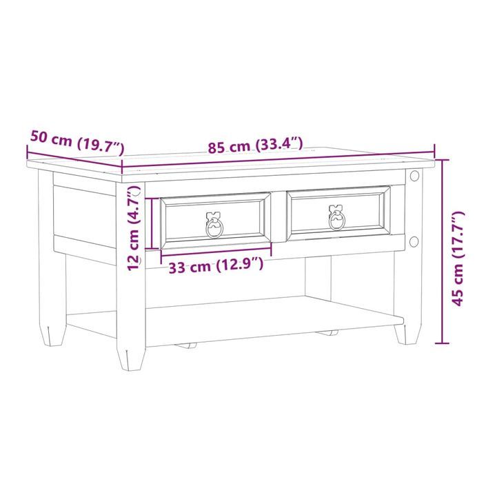 Table basse avec tiroirs Corona 85x50x45 cm bois de pin massif - Photo n°9