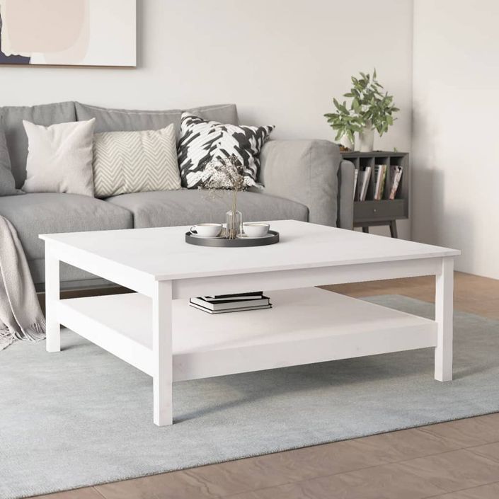 Table basse Blanc 100x100x40 cm Bois massif de pin - Photo n°4