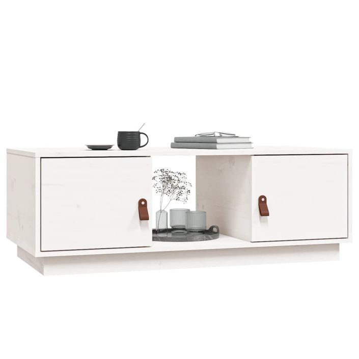 Table basse Blanc 100x50x35 cm Bois massif de pin - Photo n°4