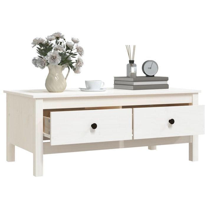 Table basse Blanc 100x50x40 cm Bois massif de pin - Photo n°5