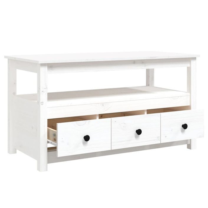 Table basse Blanc 102x49x55 cm Bois massif de pin - Photo n°7