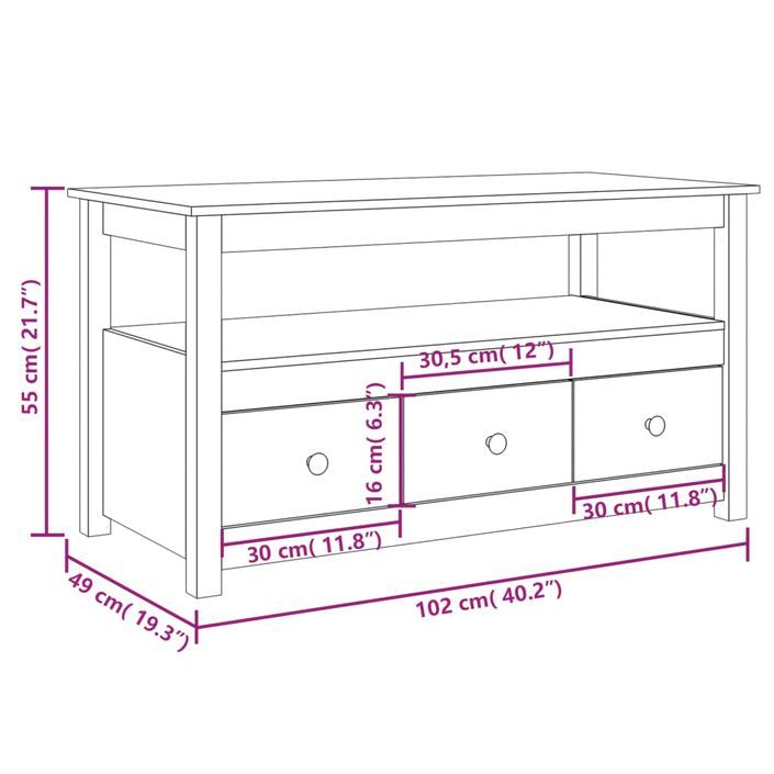 Table basse Blanc 102x49x55 cm Bois massif de pin - Photo n°11