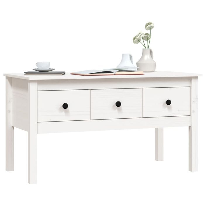 Table basse Blanc 102x49x55 cm Bois massif de pin - Photo n°4