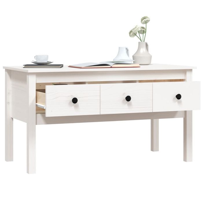 Table basse Blanc 102x49x55 cm Bois massif de pin - Photo n°5