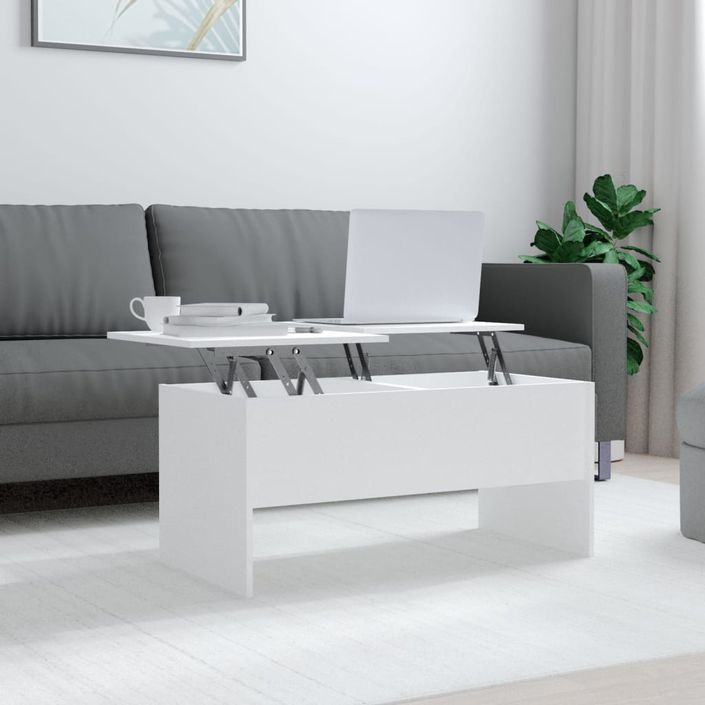 Table basse Blanc 102x50,5x46,5 cm Bois d'ingénierie - Photo n°3