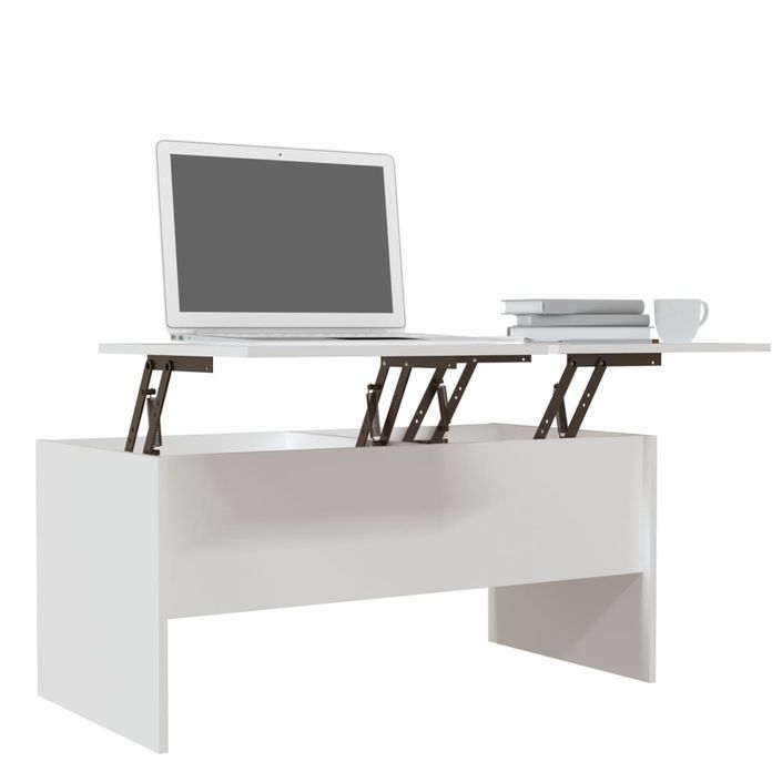 Table basse Blanc 102x50,5x46,5 cm Bois d'ingénierie - Photo n°2