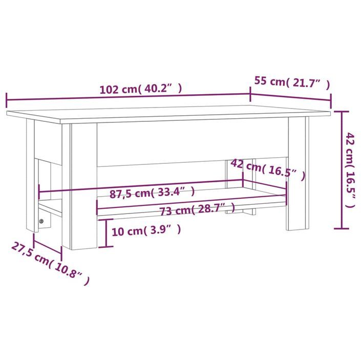 Table basse Blanc 102x55x42 cm - Photo n°5