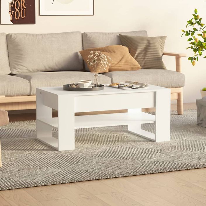 Table basse blanc 102x55x45 cm bois d'ingénierie - Photo n°1