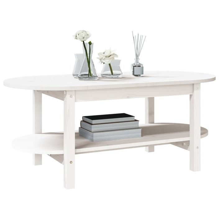 Table basse Blanc 110x55x45 cm Bois massif de pin - Photo n°4