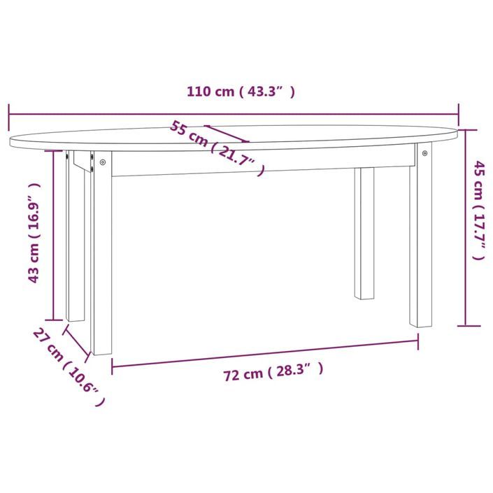 Table basse Blanc 110x55x45 cm Bois massif de pin - Photo n°9