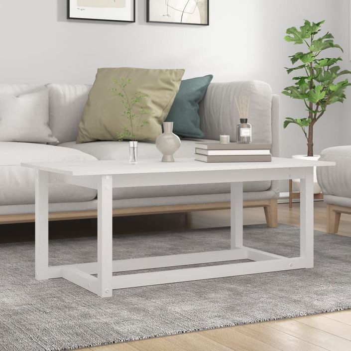 Table basse Blanc 110x55x45 cm Bois massif de pin - Photo n°1